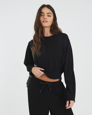 River Island Womens Sweatshirt Black Premium Long Sleeve Batwing
