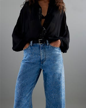 River Island Womens Straight Leg Jeans Blue Belted Relaxed