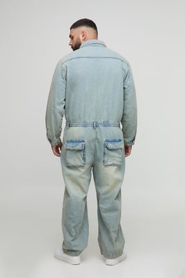 Plus Regular Fit Stonewash Rip and Repair Boilersuit