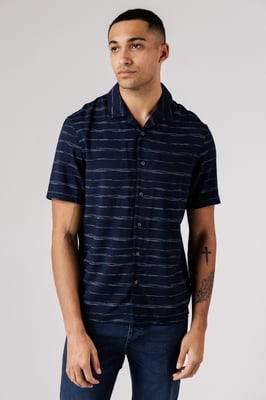 Navy Horizontal Stripe Print Short Sleeve Shirt