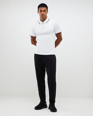 River Island Mens Polo Shirt White Muscle Fit Les Amis Stripe