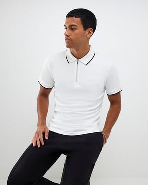 River Island Mens Polo Shirt White Muscle Fit Les Amis Stripe