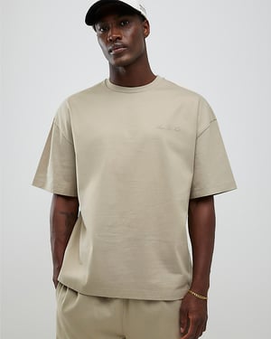 River Island Mens T-Shirt & Joggers Set Beige Boxy Fit 2 Piece
