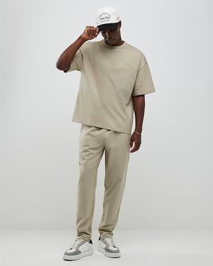 River Island Mens T-Shirt & Joggers Set Beige Boxy Fit 2 Piece