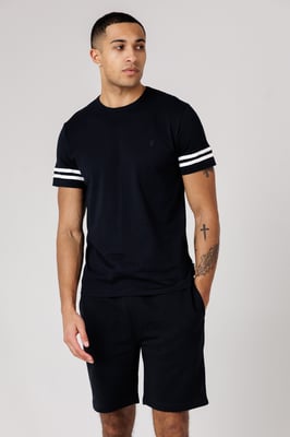 Navy Cotton Stripe T-Shirt And Shorts Co Ord Set