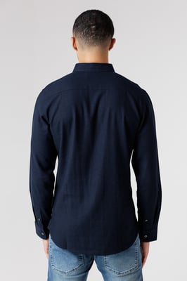 Navy Linen Blend Long Sleeve Chest Pocket Shirt