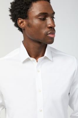 Egyptian Cotton Tailored Fit White Poplin Single Cuff Reg Collar Shirt