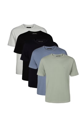 Green 5 Pack Cotton Crew Neck Short Sleeve T-Shirts
