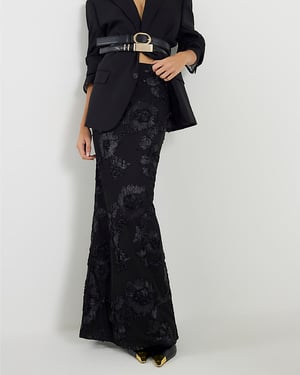 River Island Womens Maxi Skirt Black Cornelli Floral Embroidered
