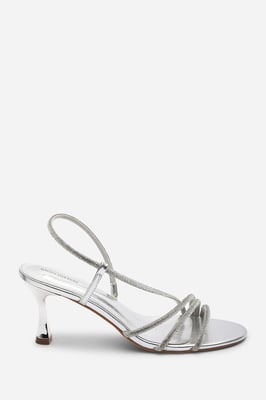 Where's That From Womens Gloria Diamante Strappy Low Heeled Silver Metallic Sandals