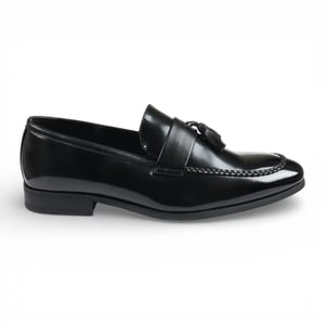 Mens Black Tassel High-Gloss Patent Faux Leather Formal Loafers Shoes