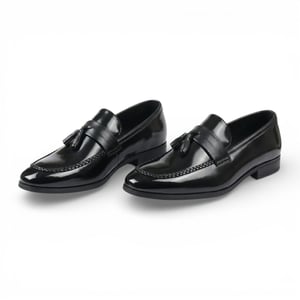 Mens Black Tassel High-Gloss Patent Faux Leather Formal Loafers Shoes