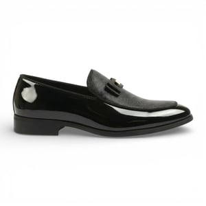 Mens Navy Blue Textured Front Iconic Buckle Bow Loafers Shoes