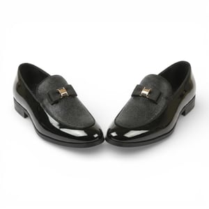 Mens Navy Blue Textured Front Iconic Buckle Bow Loafers Shoes