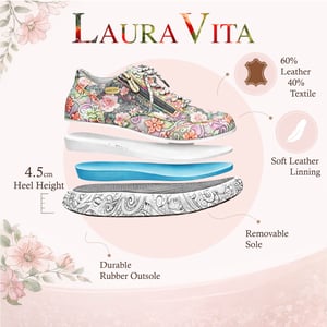 Laura Vita Nikito 62 dames sneakers met grijze bloemenprint van leer en platformzool.