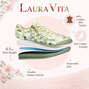 Laura Vita Tivanao-05 dames sneakers met bloemenprint en ritssluiting, geel leer.