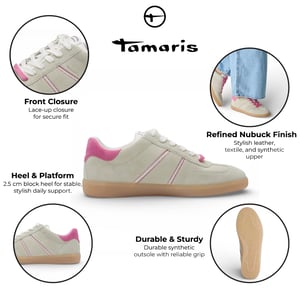 Tamaris dames sneakers van groen en roze leer