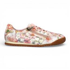Laura Vita Tivanao-05 dames sneakers met roze bloemenprint en ritssluiting, gemaakt van leer.