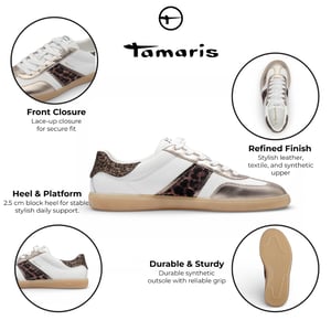 Tamaris dames sneakers van wit leer met luipaardprint
