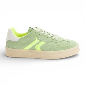 Tamaris dames sneakers van groen leer met neonstrepen