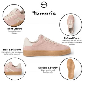 Tamaris dames sneakers van roze leer met witte strepen
