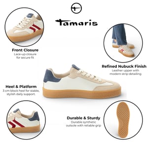 Tamaris heren sneakers van off-white leer met rode streep