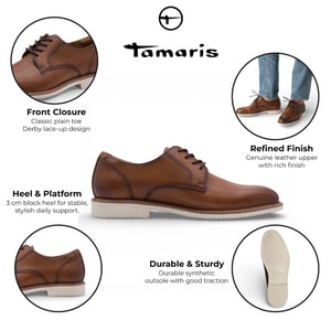 Tamaris Herr Cognac Bruna Läder Släta Tå Eleganta Derbyskor