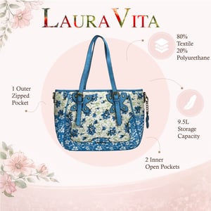 Laura Vita Aloe-02 Dames Schoudertas met Blauwe Bloemenprint en Verstelbare Bandjes