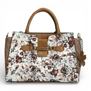 Laura Vita Aramis-08 Dames Schoudertas met bloemenprint en verstelbare bandjes, beige