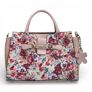 Laura Vita Ayna-02 Dames Schoudertas met Roze Bloemenprint en Verstelbare Bandjes