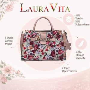 Laura Vita Ayna-02 Dames Schoudertas met Roze Bloemenprint en Verstelbare Bandjes