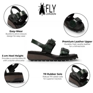 Fly London HEIF558FLY dames sandalen met sleehak en gesp, petrolgroen leer