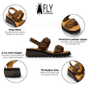Fly London HEIF558FLY dames sandalen met gesp en cheetahprint in bruin leer