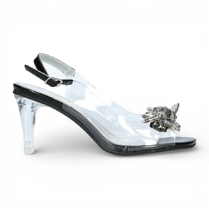 Laura Vita Mira 01 slip-on sandalen met Cinderella-hak voor dames, transparant zwart.
