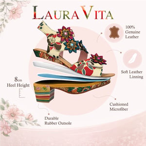 Laura Vita Nellao 33 beige leren espadrilles met bloemenprint en sleehak voor dames