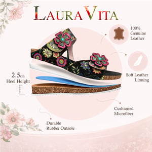 Laura Vita Dam Brcyano 32 Svarta Blommiga Läderremsandaler