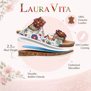 Laura Vita Dam Brcyano 32 Vita Blommiga Läderremsandaler