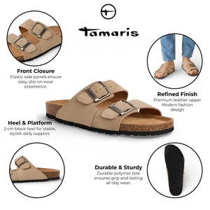 Tamaris Herr Sand Beige Läder Slip-On Footbed Slippersandaler