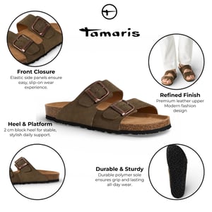 Tamaris Herr Olivgröna Lädersandaler med Slip-On-Footbed