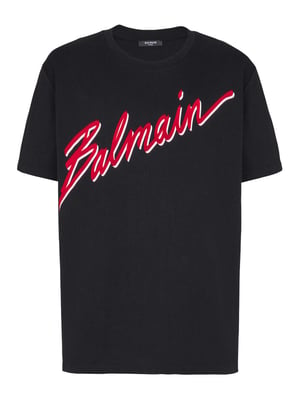 Flocked Red Letter Logo T-Shirt in Black