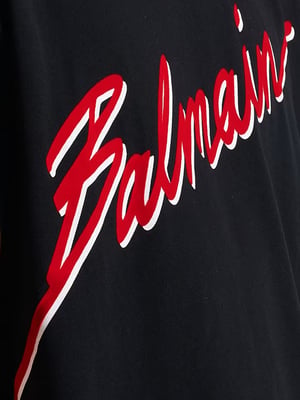 Flocked Red Letter Logo T-Shirt in Black