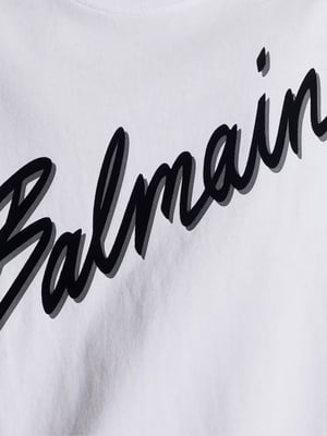 Flocked Balmain Letter Logo T-Shirt in White