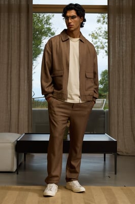 Slim Fit Half Fixed Waistband Twill Trouser