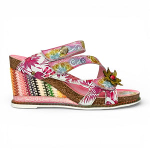 Laura Vita Women's Balade 32 Rose Pink Floral Leather Wedge Espadrille Sandalen