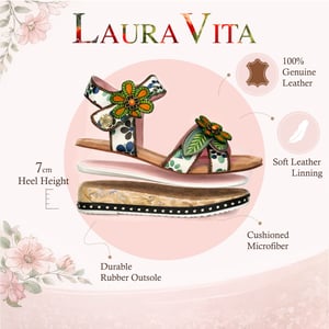Laura Vita Ballon 08 damessandalen met sleehak, beige met bloemenprint, leer