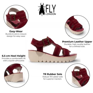 Fly London YUDD236FLY damessandalen met sleehak van bessenrood leer