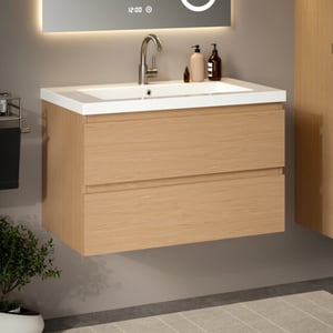Mirlux Badkamermeubel sova 80cm licht eiken wastafel wit