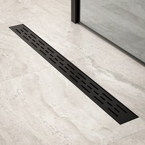 Mirlux Douchegoot 80cm mat zwart standaard rooster- rvs met flens