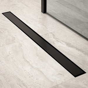 Mirlux Douchegoot 90cm- mat zwart- tegelrooster rvs met flens
