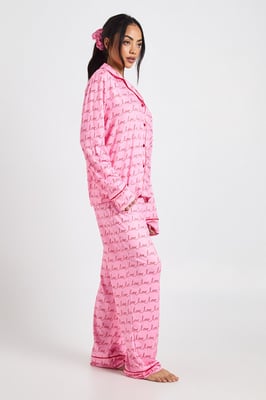 Valentines Script Long Sleeve Shirt & Trouser 3 Piece Pyjama Set